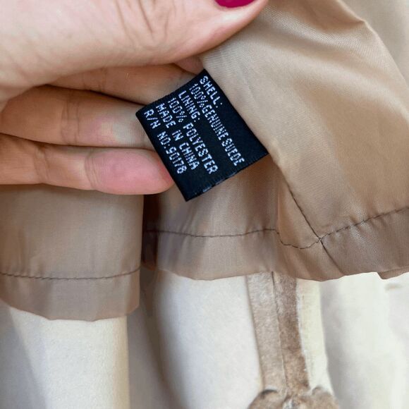 VTG Révue Genuine Suede Shacket Shirt Jacket Tan Button Front L/XL Soft Leather - Picture 7 of 11